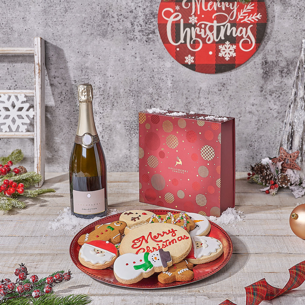 Christmas Cookies & Champagne Gift Basket, christmas gift, christmas, champagne gift, champagne, sparkling wine gift, sparkling wine, cookie gift, cookie, Canada delivery