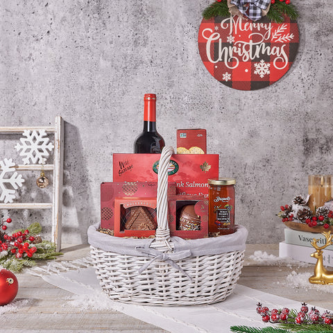 Christmas Wine & Seafood Gift Basket, christmas gift, christmas, wine gift, wine, chocolate gift, chocolate, Canada delivery