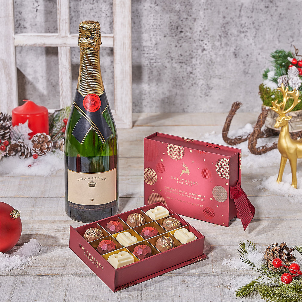 Holiday Champagne & Chocolate Gift Basket, champagne gift, champagne, christmas gift, christmas, chocolate gift, chocolate, Canada delivery