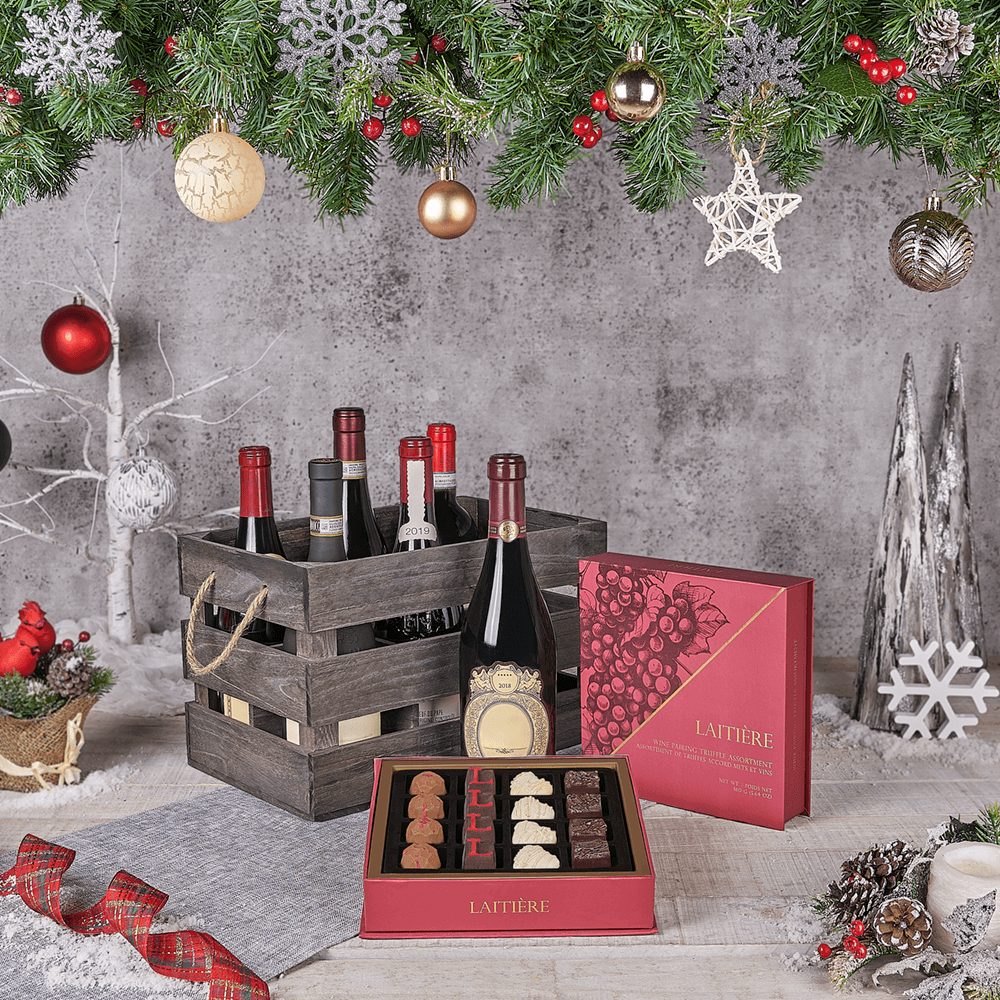 Holiday Wine Crate, christmas gift, christmas, wine gift, wine, chocolate gift, chocolate, luxury gift, luxury, Canada delivery