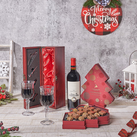 Merry & Bright Wine Lover Gift Set, wine gift, wine, chocolate gift, chocolate, christmas gift, christmas, Canada delivery