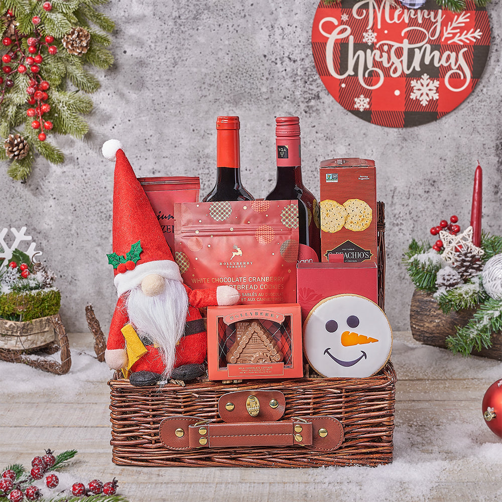 Mini Ample Christmas Wine Gift Basket, christmas gift, christmas, cookie gift, cookie, wine gift, wine, Canada delivery