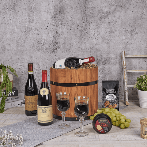 Prime Time Wine Gift Barrel - Premium Wines, wine gift, wine, cheese gift, cheese, fruit gift, fruit, Canada delivery