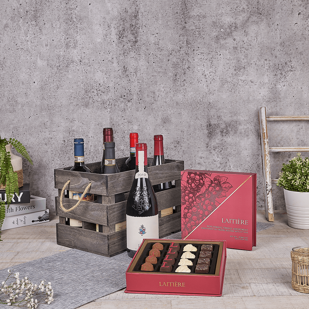 Stunning Wine Crate - Premium Wines, wine gift, wine, chocolate gift, chocolate, luxury gift, luxury, Canada delivery