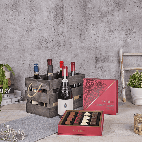 Stunning Wine Crate - Table Wines, wine gift, wine, chocolate gift, chocolate, luxury gift, luxury, Canada delivery